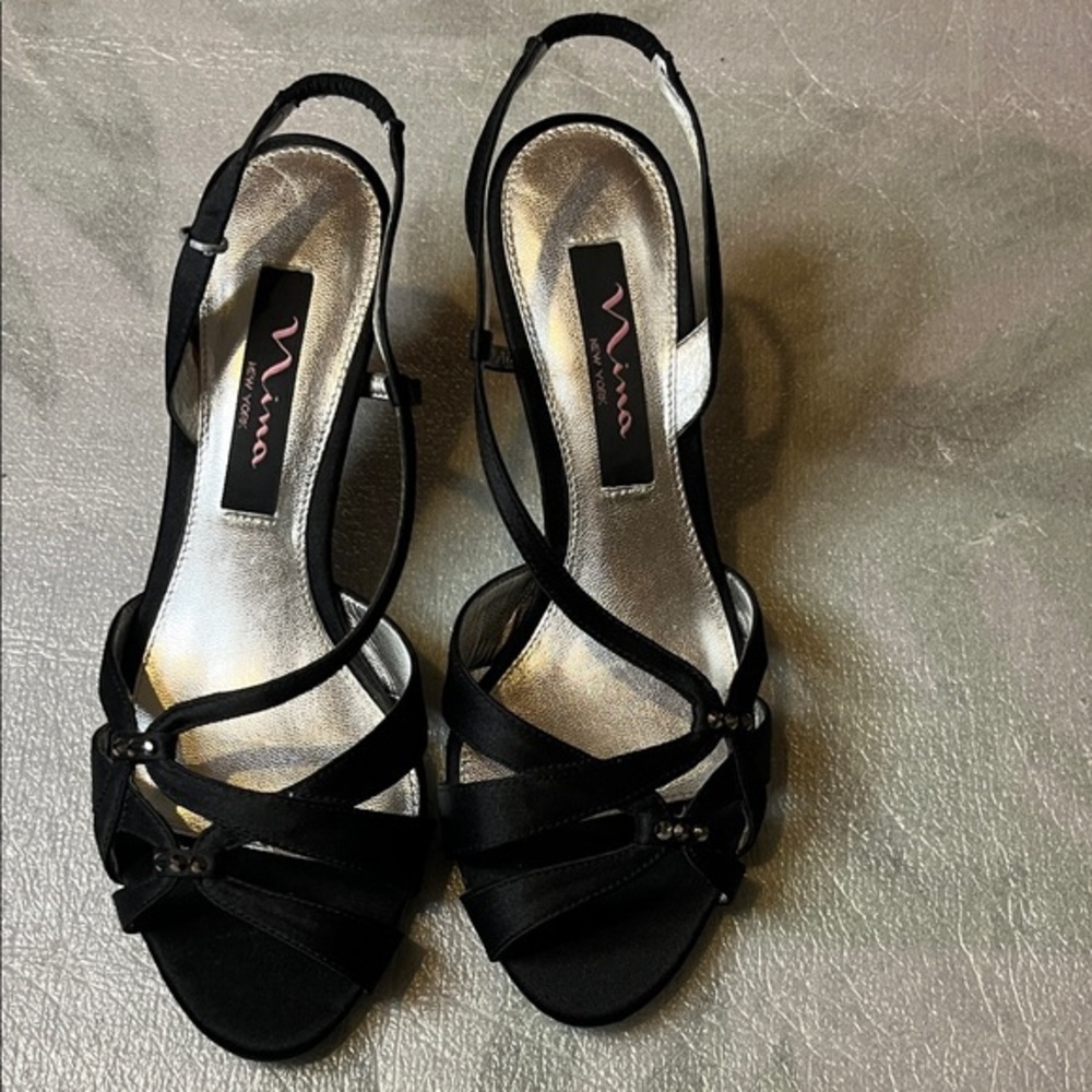 Nina Black Strappy Slingback Heels